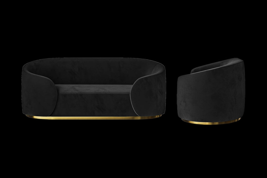 LIVELUSSO Sofa Livorno 2 Seater Sofa Black Velvet