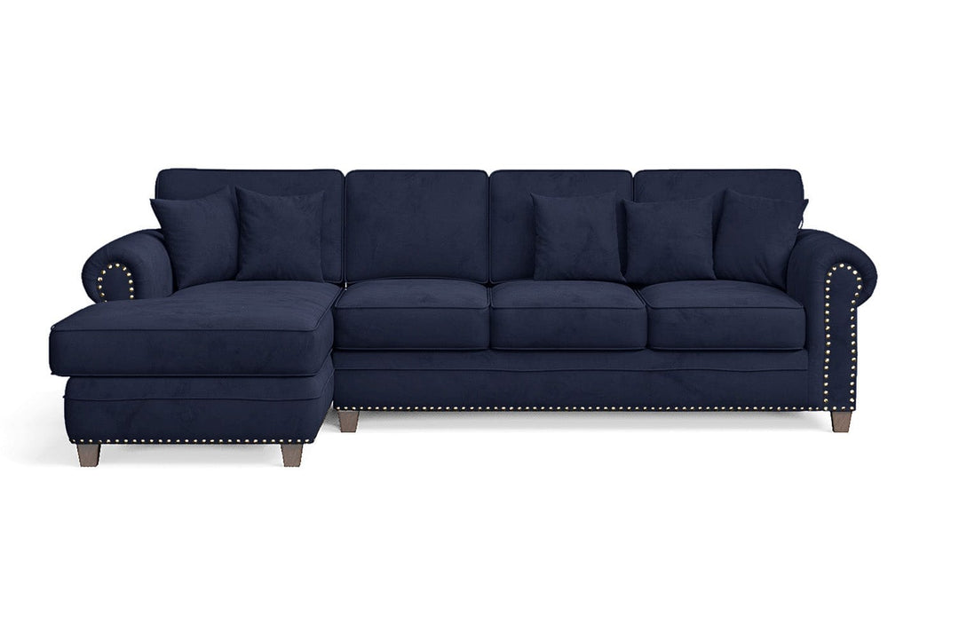 LIVELUSSO Chaise Lounge Sofa Marano 4 Seater Left Hand Facing Chaise Lounge Corner Sofa Dark Blue Velvet