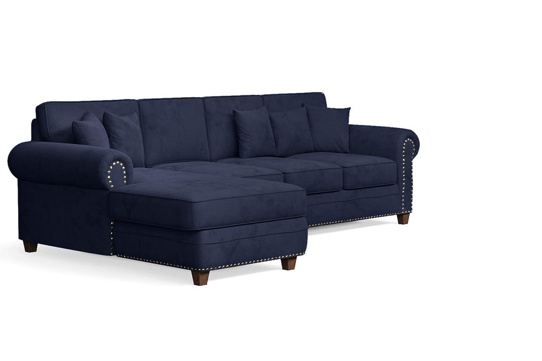 LIVELUSSO Chaise Lounge Sofa Marano 4 Seater Left Hand Facing Chaise Lounge Corner Sofa Dark Blue Velvet