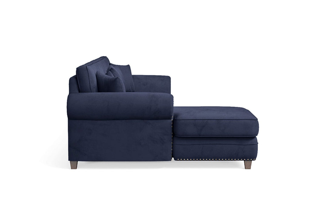 LIVELUSSO Chaise Lounge Sofa Marano 4 Seater Left Hand Facing Chaise Lounge Corner Sofa Dark Blue Velvet