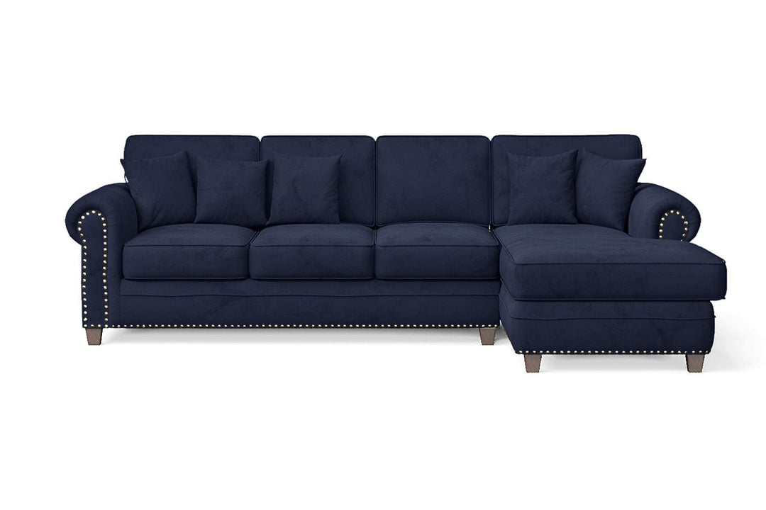 LIVELUSSO Chaise Lounge Sofa Marano 4 Seater Right Hand Facing Chaise Lounge Corner Sofa Dark Blue Velvet