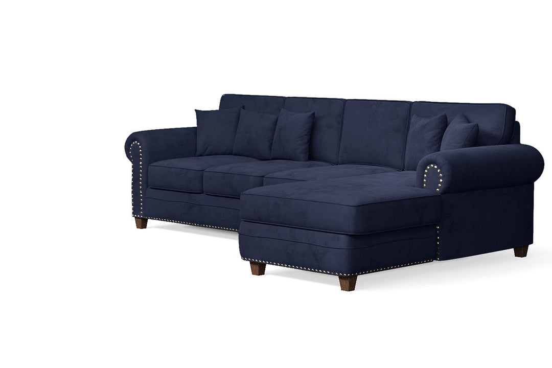 LIVELUSSO Chaise Lounge Sofa Marano 4 Seater Right Hand Facing Chaise Lounge Corner Sofa Dark Blue Velvet