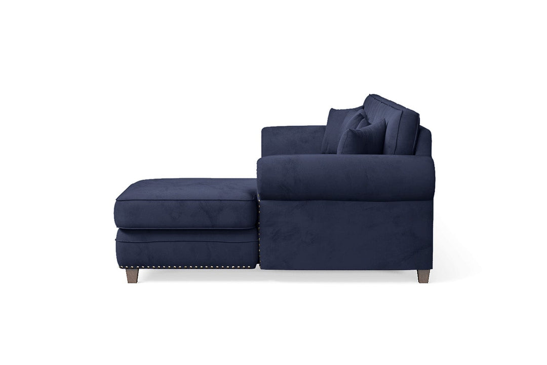 LIVELUSSO Chaise Lounge Sofa Marano 4 Seater Right Hand Facing Chaise Lounge Corner Sofa Dark Blue Velvet