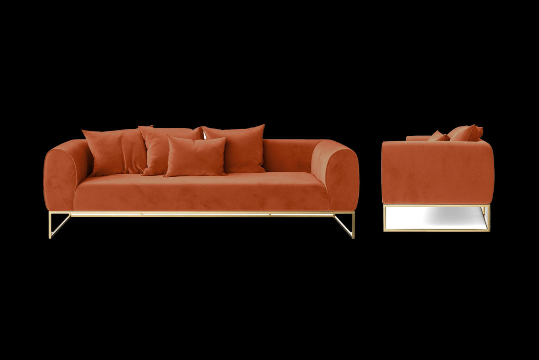 LIVELUSSO Sofa Mazara 4 Seater Sofa Orange Velvet