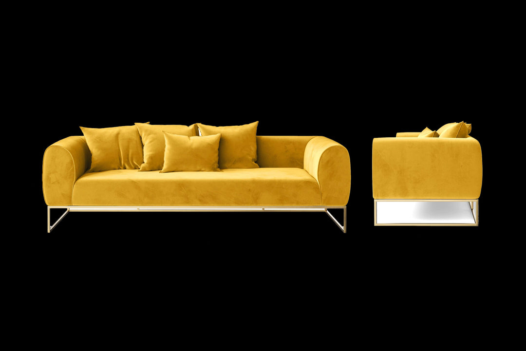 LIVELUSSO Sofa Mazara 4 Seater Sofa Yellow Velvet