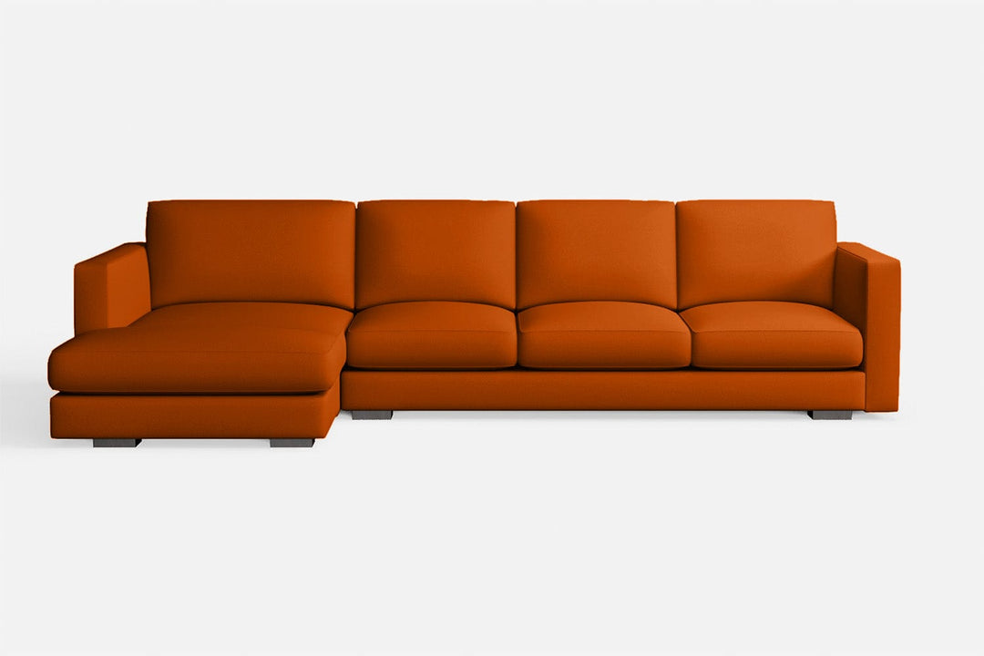 LIVELUSSO Chaise Lounge Sofa Messina 4 Seater Left Hand Facing Chaise Lounge Corner Sofa Orange Leather