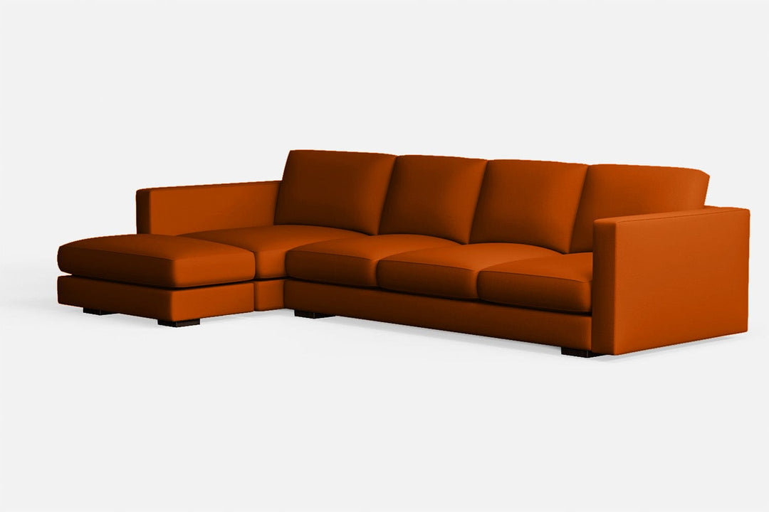 LIVELUSSO Chaise Lounge Sofa Messina 4 Seater Left Hand Facing Chaise Lounge Corner Sofa Orange Leather