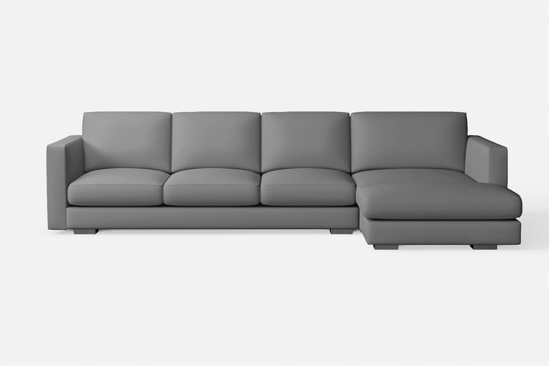 LIVELUSSO Chaise Lounge Sofa Messina 4 Seater Right Hand Facing Chaise Lounge Corner Sofa Grey Leather