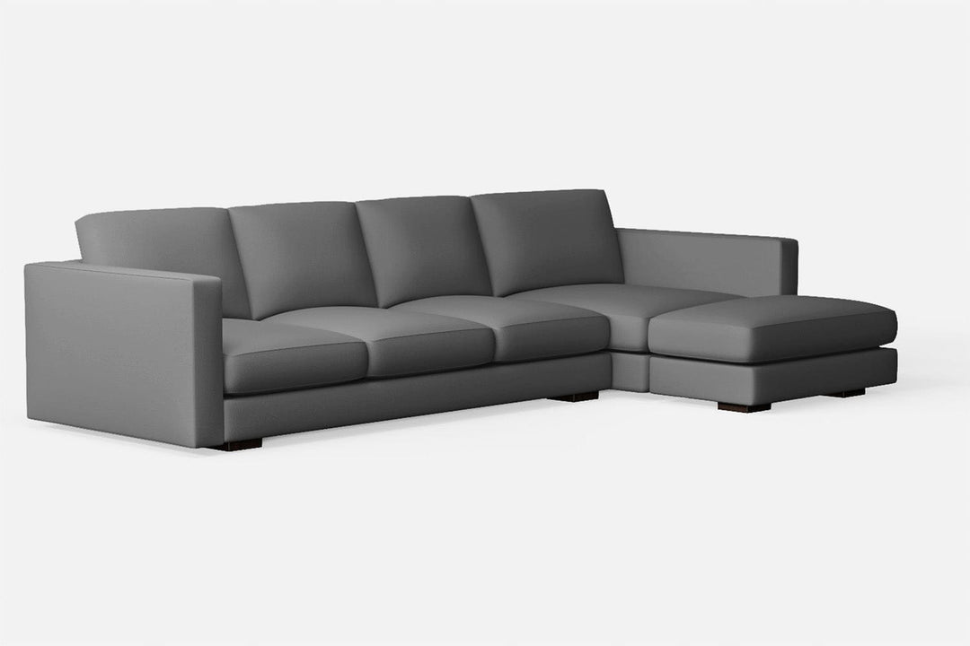 LIVELUSSO Chaise Lounge Sofa Messina 4 Seater Right Hand Facing Chaise Lounge Corner Sofa Grey Leather