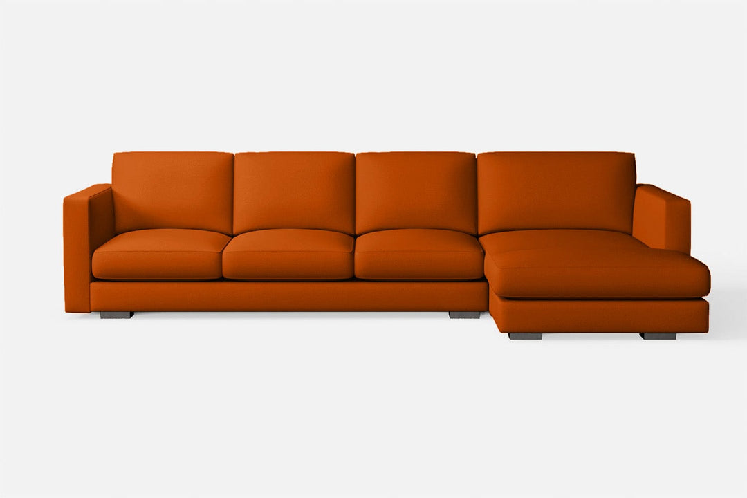 LIVELUSSO Chaise Lounge Sofa Messina 4 Seater Right Hand Facing Chaise Lounge Corner Sofa Orange Leather