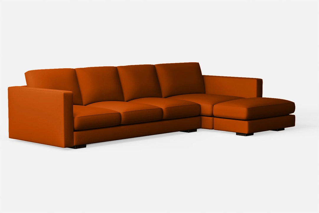 LIVELUSSO Chaise Lounge Sofa Messina 4 Seater Right Hand Facing Chaise Lounge Corner Sofa Orange Leather