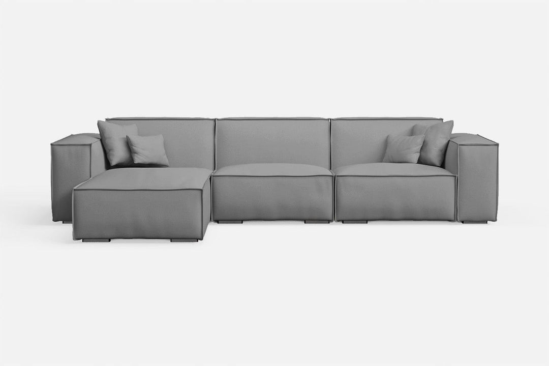 LIVELUSSO Chaise Lounge Sofa Naples 3 Seater Left Hand Facing Chaise Lounge Corner Sofa Grey Leather