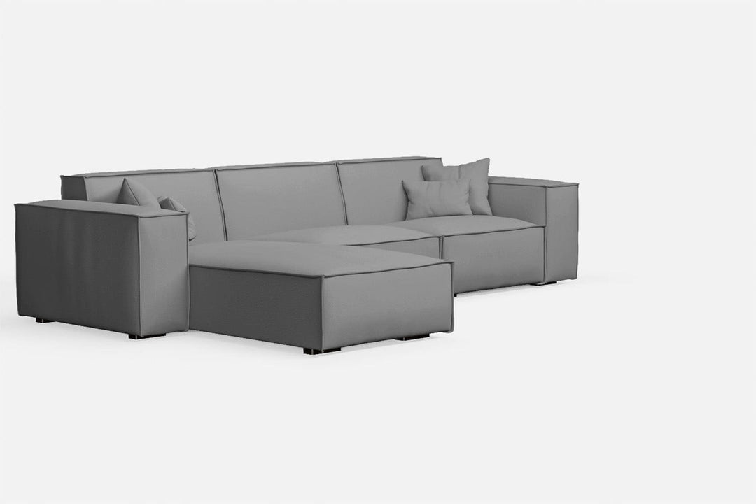 LIVELUSSO Chaise Lounge Sofa Naples 3 Seater Left Hand Facing Chaise Lounge Corner Sofa Grey Leather