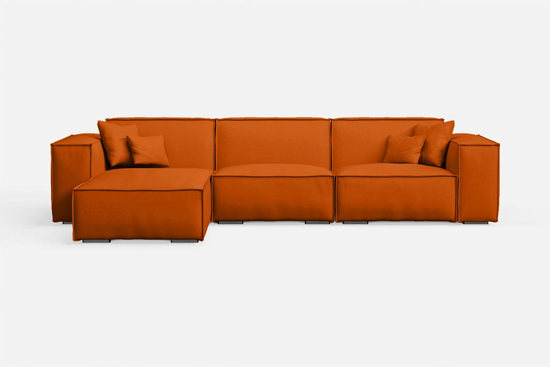 LIVELUSSO Chaise Lounge Sofa Naples 3 Seater Left Hand Facing Chaise Lounge Corner Sofa Orange Leather