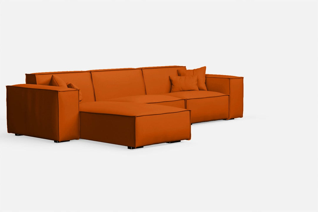 LIVELUSSO Chaise Lounge Sofa Naples 3 Seater Left Hand Facing Chaise Lounge Corner Sofa Orange Leather