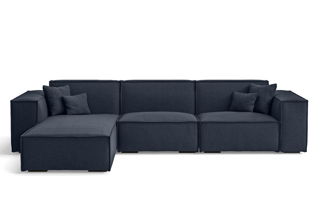 LIVELUSSO Chaise Lounge Sofa Naples 3 Seater Left Hand Facing Chaise Lounge Corner Sofa Dark Blue Linen Fabric