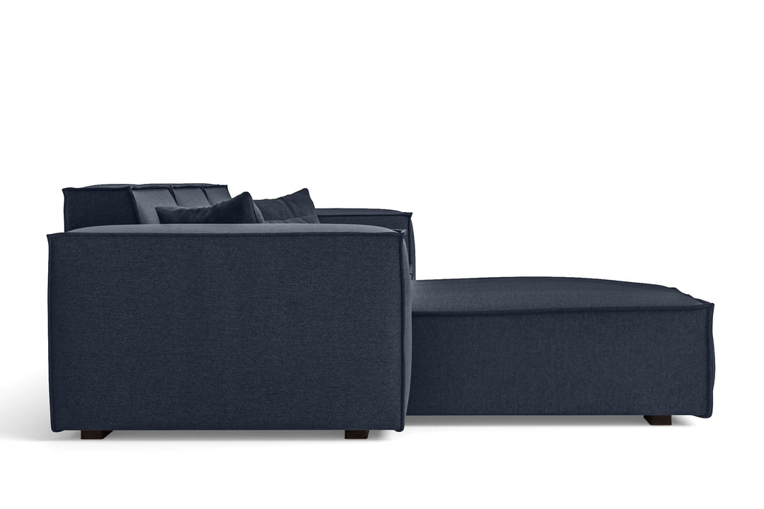 LIVELUSSO Chaise Lounge Sofa Naples 3 Seater Left Hand Facing Chaise Lounge Corner Sofa Dark Blue Linen Fabric