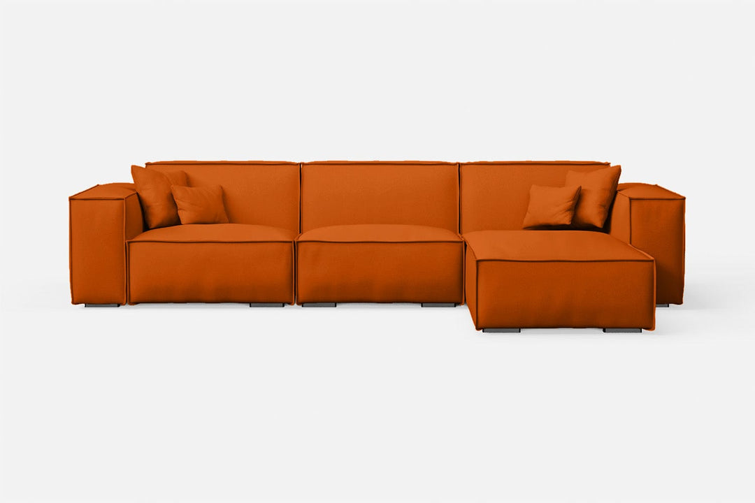 LIVELUSSO Chaise Lounge Sofa Naples 3 Seater Right Hand Facing Chaise Lounge Corner Sofa Orange Leather