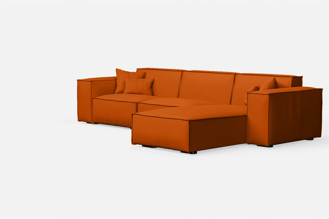 LIVELUSSO Chaise Lounge Sofa Naples 3 Seater Right Hand Facing Chaise Lounge Corner Sofa Orange Leather