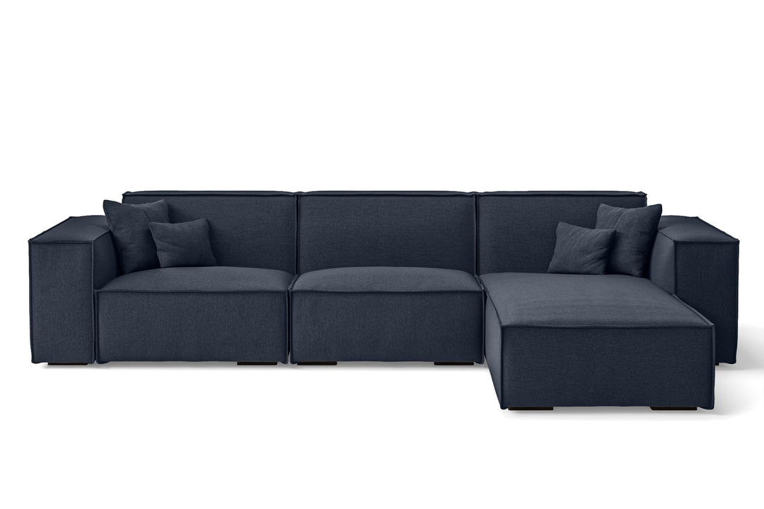 LIVELUSSO Chaise Lounge Sofa Naples 3 Seater Right Hand Facing Chaise Lounge Corner Sofa Dark Blue Linen Fabric