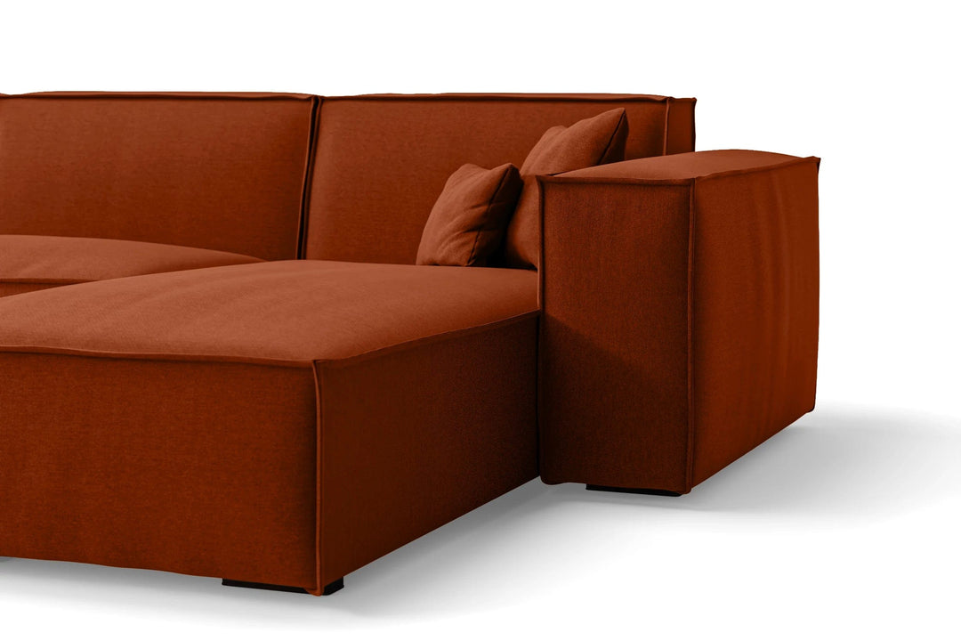 LIVELUSSO Chaise Lounge Sofa Naples 3 Seater Right Hand Facing Chaise Lounge Corner Sofa Orange Linen Fabric