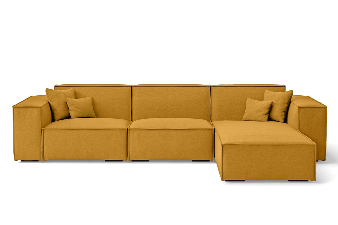 LIVELUSSO Chaise Lounge Sofa Naples 3 Seater Right Hand Facing Chaise Lounge Corner Sofa Yellow Linen Fabric