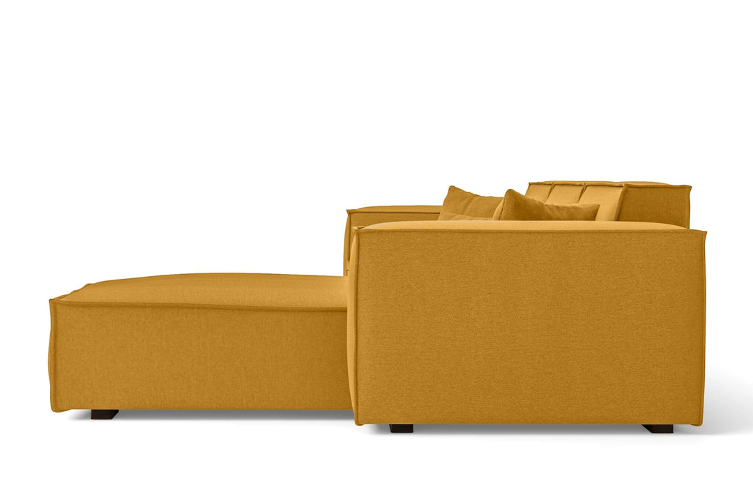 LIVELUSSO Chaise Lounge Sofa Naples 3 Seater Right Hand Facing Chaise Lounge Corner Sofa Yellow Linen Fabric