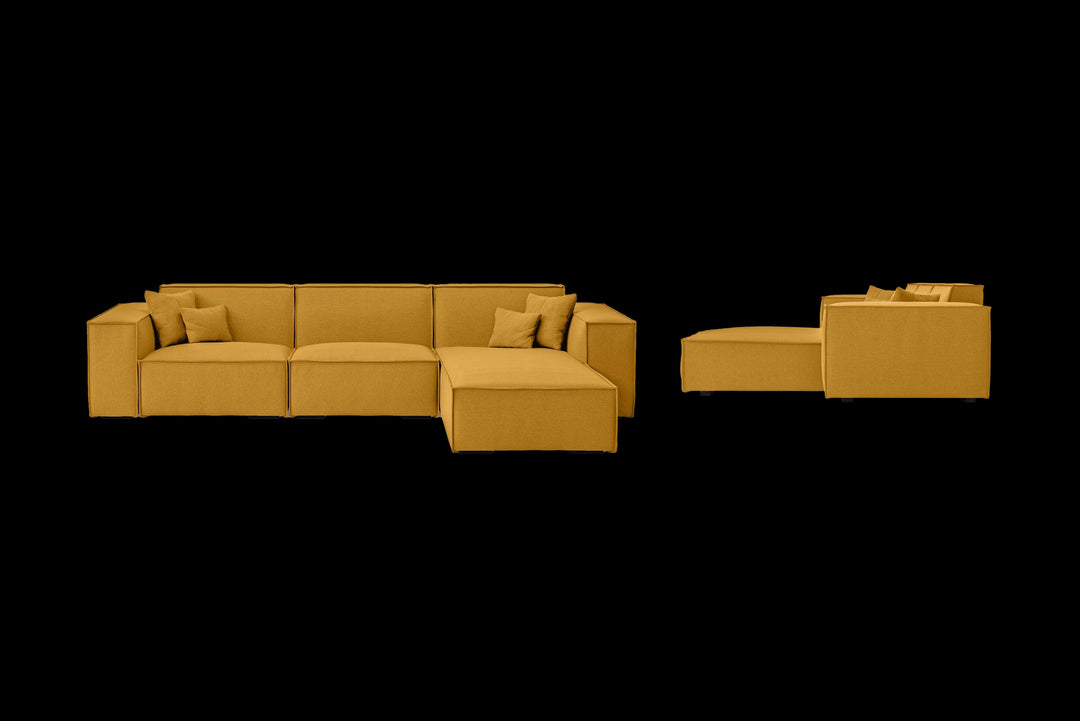 LIVELUSSO Chaise Lounge Sofa Naples 3 Seater Right Hand Facing Chaise Lounge Corner Sofa Yellow Linen Fabric