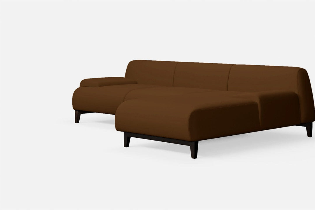 LIVELUSSO Chaise Lounge Sofa Pavia 3 Seater Right Hand Facing Chaise Lounge Corner Sofa Walnut Brown Leather