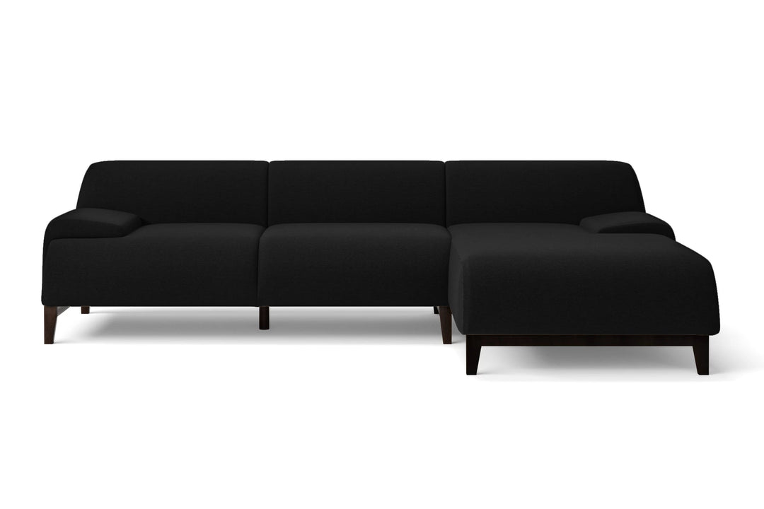 LIVELUSSO Chaise Lounge Sofa Pavia 3 Seater Right Hand Facing Chaise Lounge Corner Sofa Black Linen Fabric