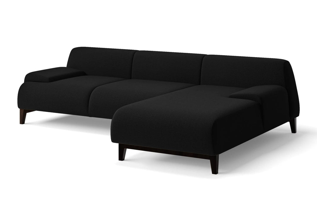 LIVELUSSO Chaise Lounge Sofa Pavia 3 Seater Right Hand Facing Chaise Lounge Corner Sofa Black Linen Fabric