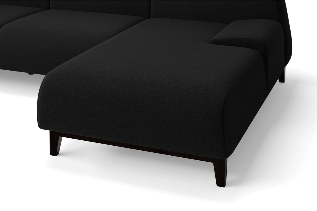 LIVELUSSO Chaise Lounge Sofa Pavia 3 Seater Right Hand Facing Chaise Lounge Corner Sofa Black Linen Fabric