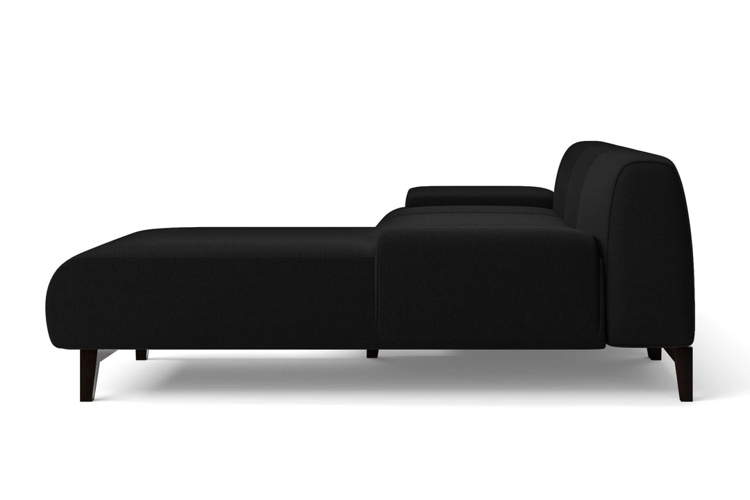 LIVELUSSO Chaise Lounge Sofa Pavia 3 Seater Right Hand Facing Chaise Lounge Corner Sofa Black Linen Fabric