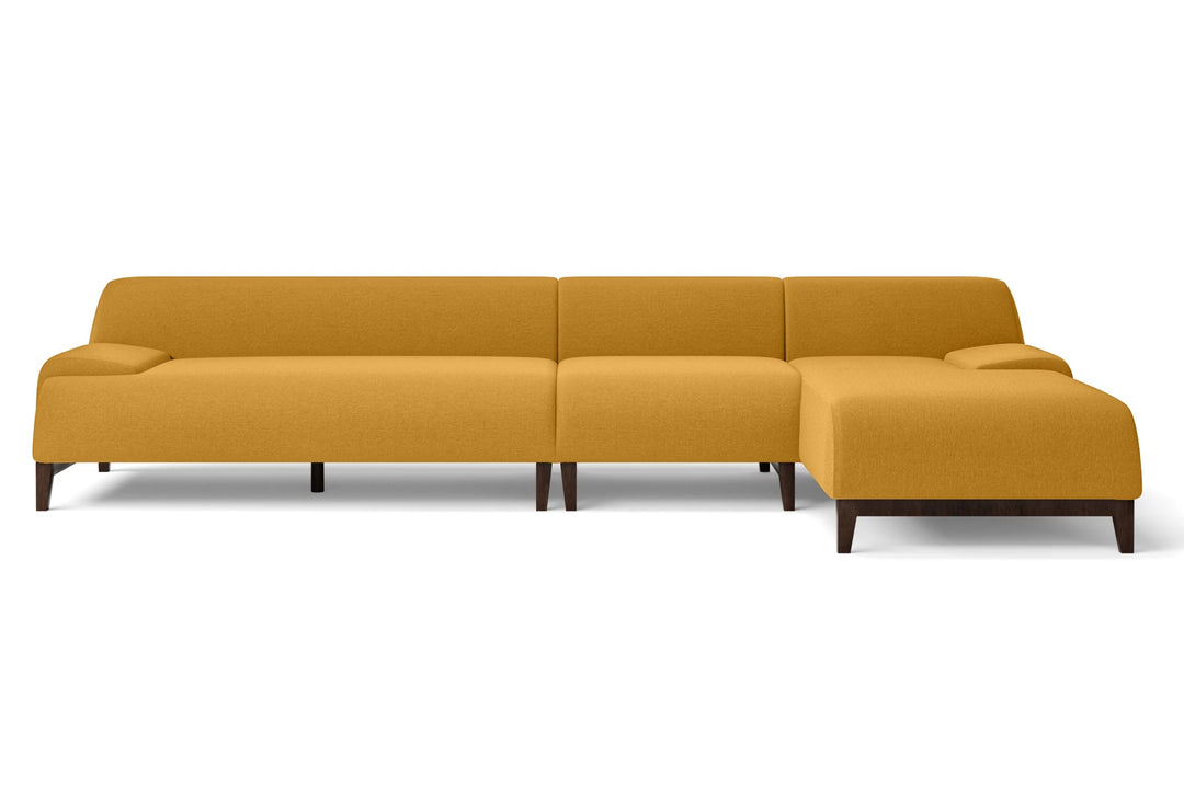 LIVELUSSO Chaise Lounge Sofa Pavia 4 Seater Right Hand Facing Chaise Lounge Corner Sofa Yellow Linen Fabric