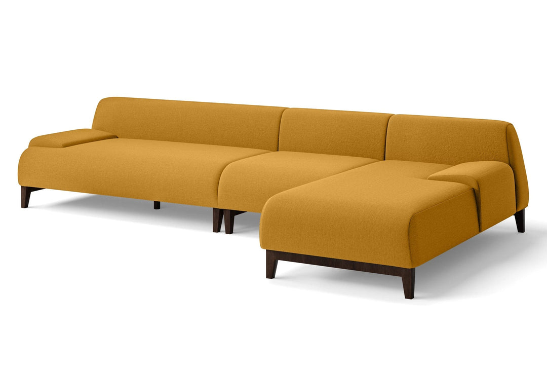 LIVELUSSO Chaise Lounge Sofa Pavia 4 Seater Right Hand Facing Chaise Lounge Corner Sofa Yellow Linen Fabric