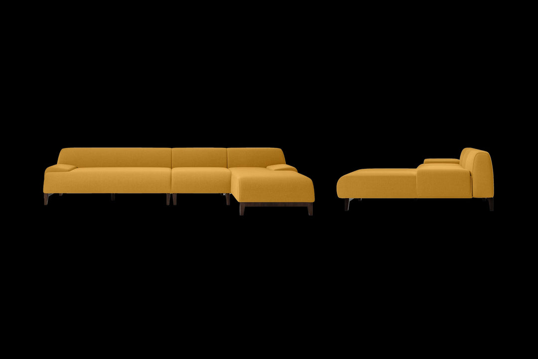 LIVELUSSO Chaise Lounge Sofa Pavia 4 Seater Right Hand Facing Chaise Lounge Corner Sofa Yellow Linen Fabric