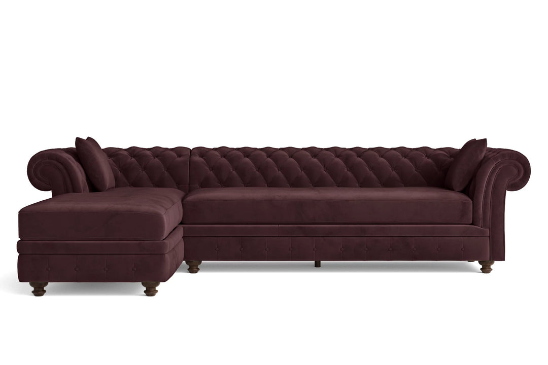 LIVELUSSO Chaise Lounge Sofa Pesaro 3 Seater Left Hand Facing Chaise Lounge Corner Sofa Grape Velvet