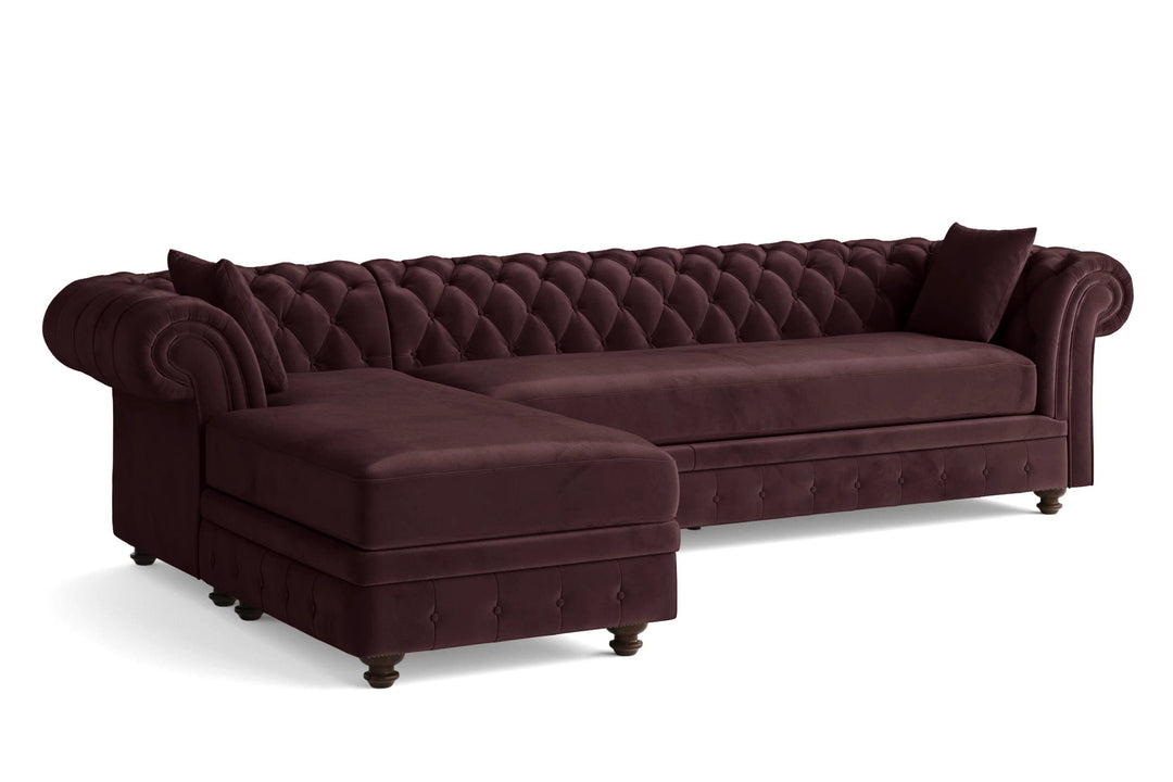 LIVELUSSO Chaise Lounge Sofa Pesaro 3 Seater Left Hand Facing Chaise Lounge Corner Sofa Grape Velvet