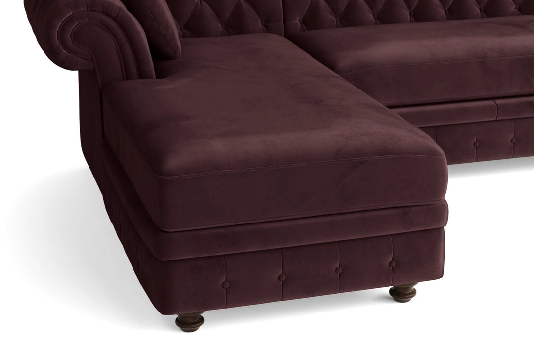 LIVELUSSO Chaise Lounge Sofa Pesaro 3 Seater Left Hand Facing Chaise Lounge Corner Sofa Grape Velvet