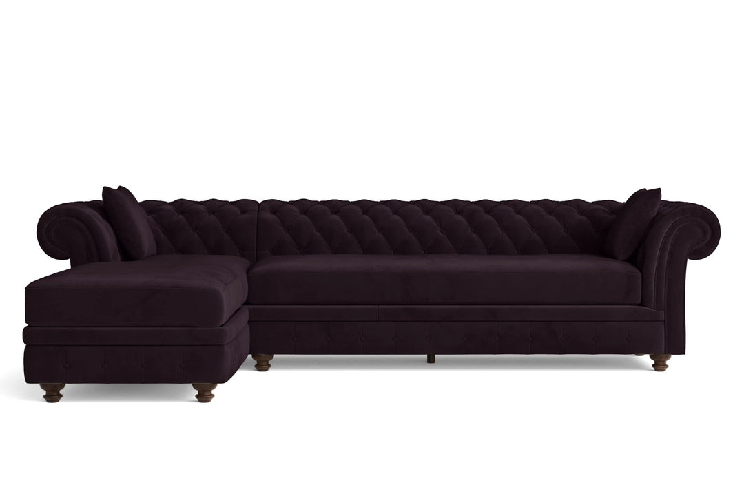 LIVELUSSO Chaise Lounge Sofa Pesaro 3 Seater Left Hand Facing Chaise Lounge Corner Sofa Purple Velvet