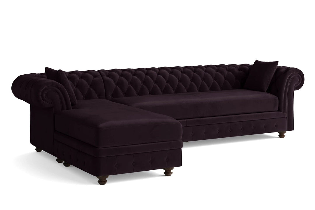 LIVELUSSO Chaise Lounge Sofa Pesaro 3 Seater Left Hand Facing Chaise Lounge Corner Sofa Purple Velvet