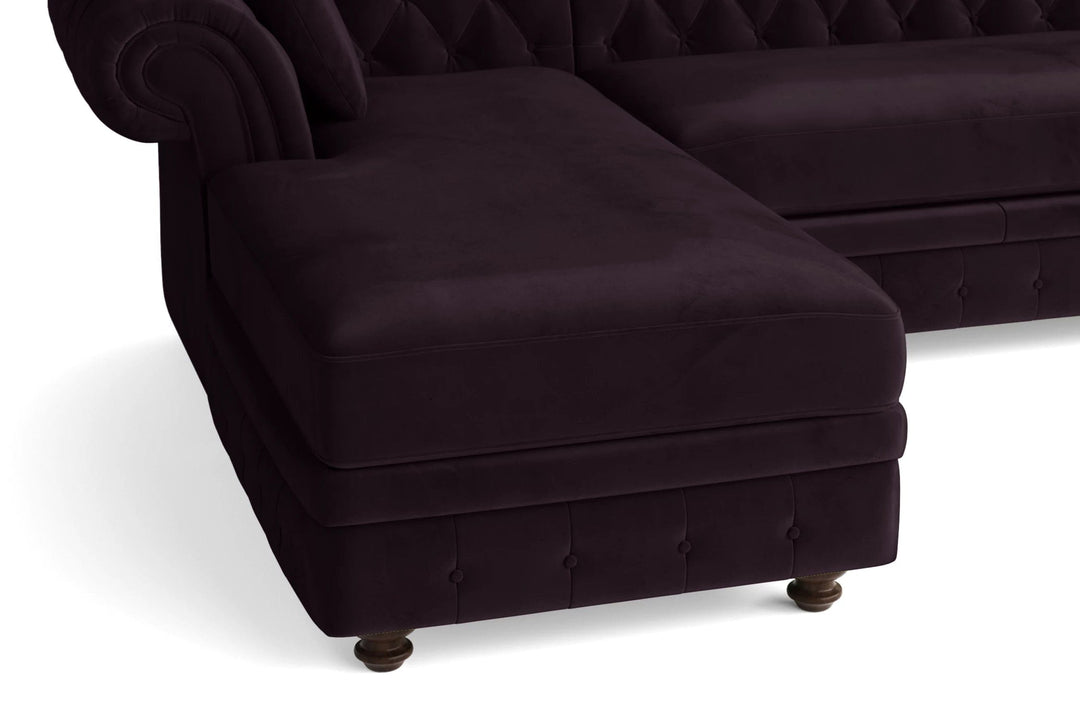 LIVELUSSO Chaise Lounge Sofa Pesaro 3 Seater Left Hand Facing Chaise Lounge Corner Sofa Purple Velvet