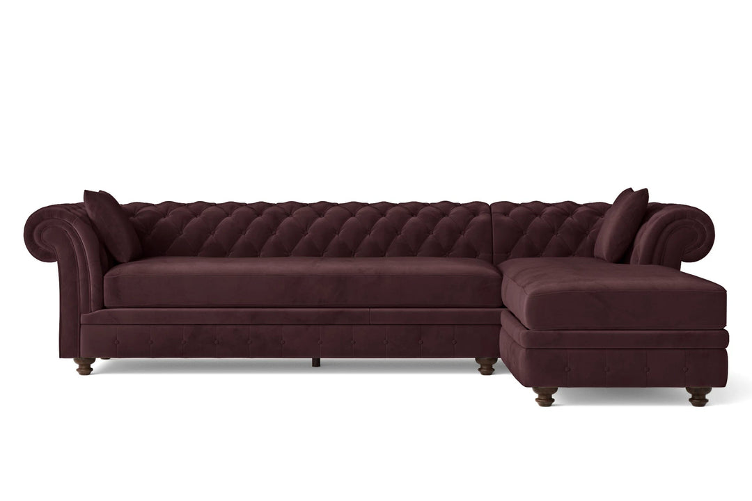 LIVELUSSO Chaise Lounge Sofa Pesaro 3 Seater Right Hand Facing Chaise Lounge Corner Sofa Grape Velvet