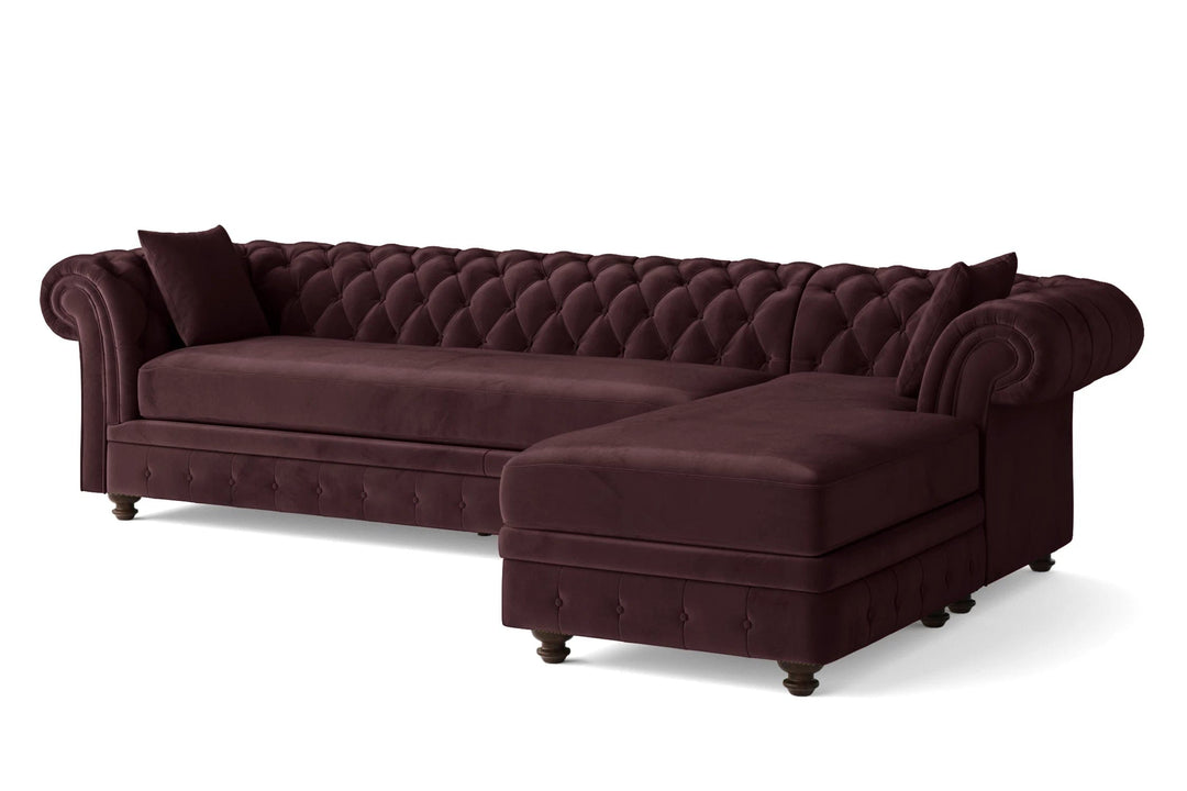 LIVELUSSO Chaise Lounge Sofa Pesaro 3 Seater Right Hand Facing Chaise Lounge Corner Sofa Grape Velvet