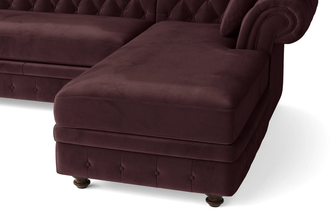 LIVELUSSO Chaise Lounge Sofa Pesaro 3 Seater Right Hand Facing Chaise Lounge Corner Sofa Grape Velvet