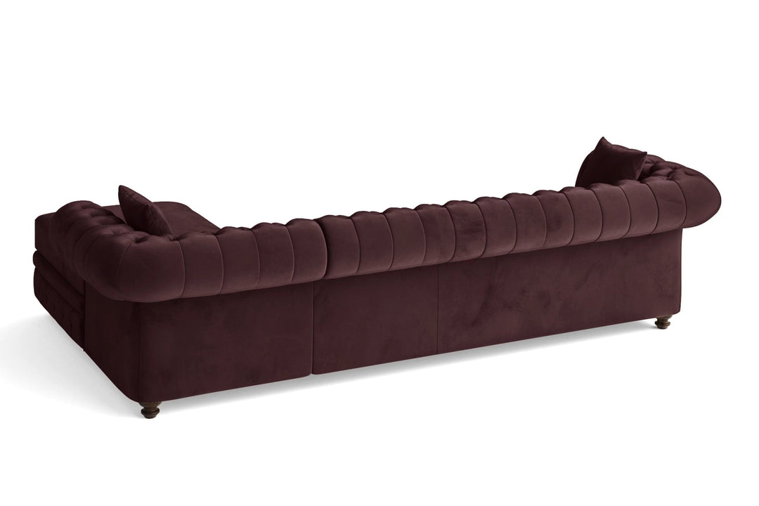 LIVELUSSO Chaise Lounge Sofa Pesaro 3 Seater Right Hand Facing Chaise Lounge Corner Sofa Grape Velvet