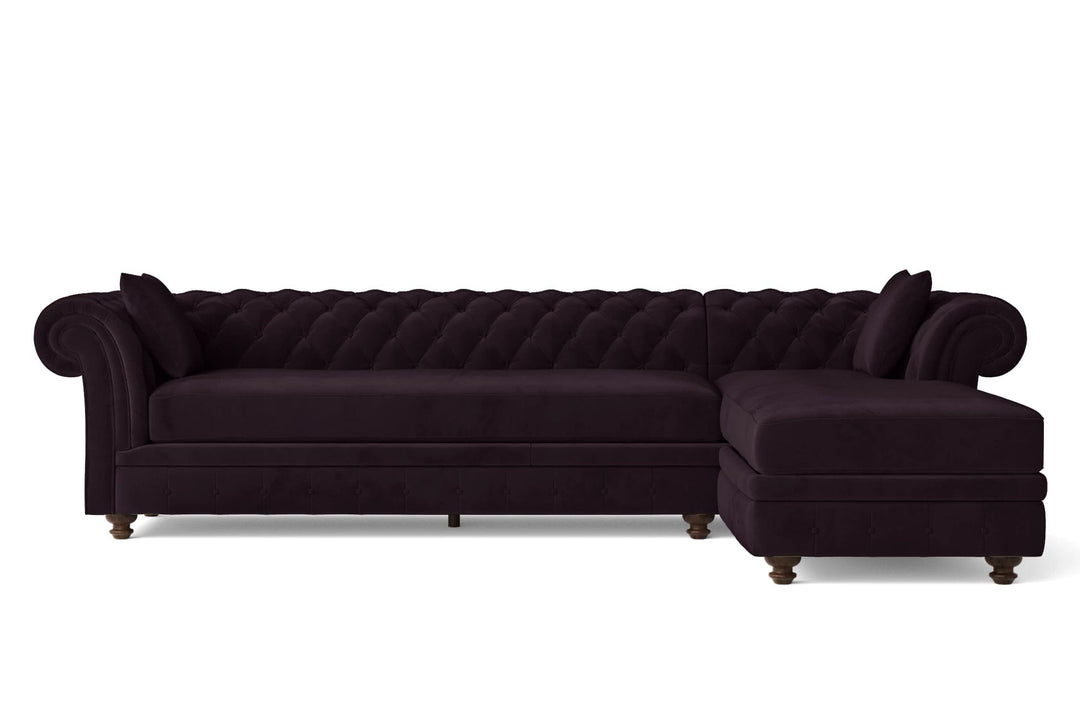 LIVELUSSO Chaise Lounge Sofa Pesaro 3 Seater Right Hand Facing Chaise Lounge Corner Sofa Purple Velvet