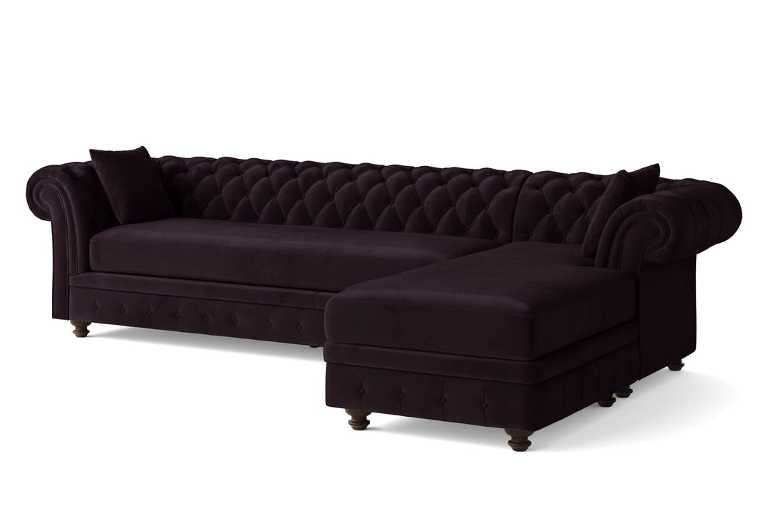 LIVELUSSO Chaise Lounge Sofa Pesaro 3 Seater Right Hand Facing Chaise Lounge Corner Sofa Purple Velvet