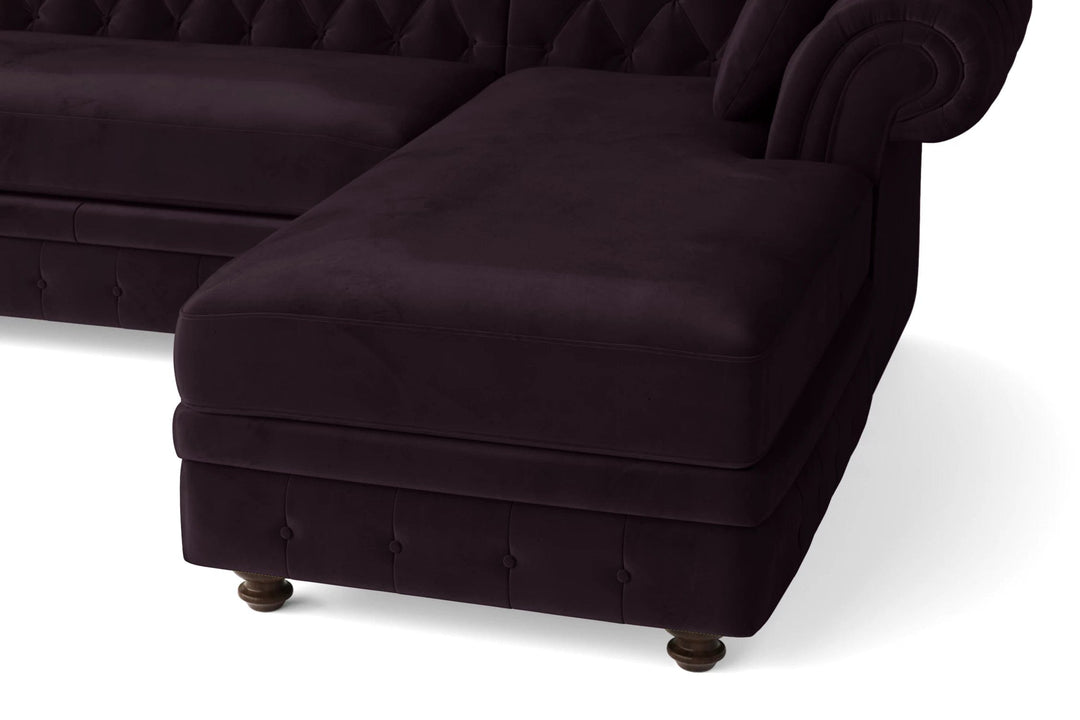 LIVELUSSO Chaise Lounge Sofa Pesaro 3 Seater Right Hand Facing Chaise Lounge Corner Sofa Purple Velvet