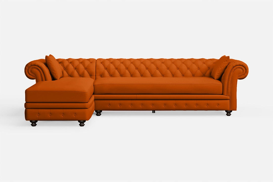 LIVELUSSO Chaise Lounge Sofa Pesaro 4 Seater Left Hand Facing Chaise Lounge Corner Sofa Orange Leather